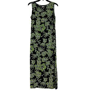 Impressions Workshop Floral Hawaiian Midi Dress Womens Black Green Medium